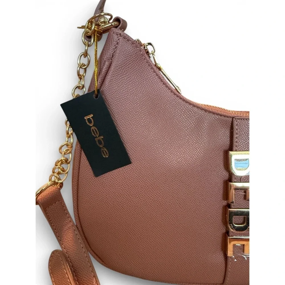 Bebe Emma Small Hobo Shoulder Bag Dark Blush Gold Chain Accents MSRP 109